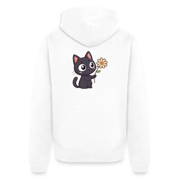 Kawaii Black Cat and Daisy - Unisex Premium Organic Zip Hoodie - white - Back - Thijin (182cm)