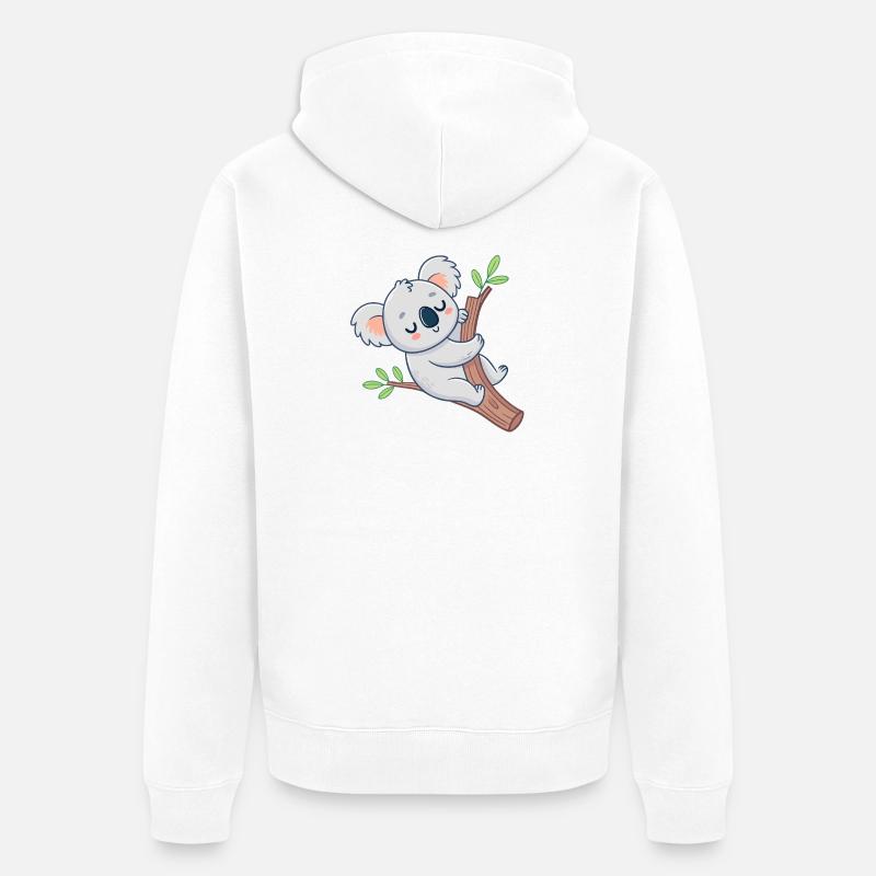 Koala rêveur sur branche joyeuse - Veste à capuche bio Premium Unisexe - blanc