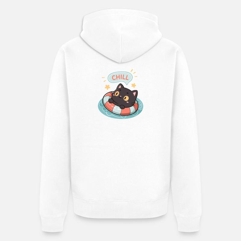 Chat zen sur bouée pastel - Veste à capuche bio Premium Unisexe - blanc