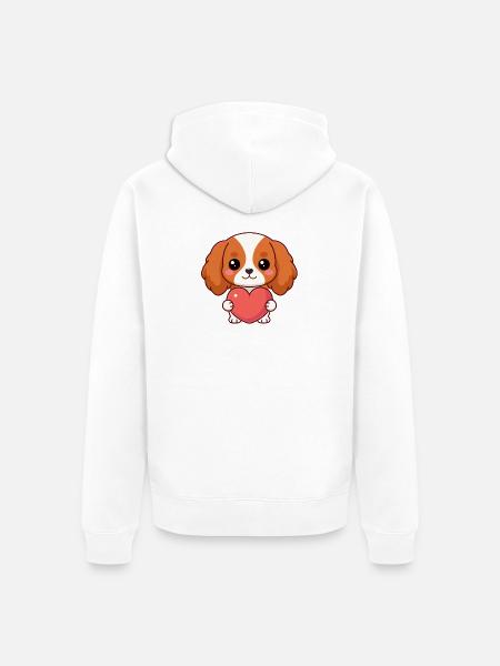 Süßer Hund mit rosa Herz - Unisex Premium Bio Zip Hoodie - Weiß