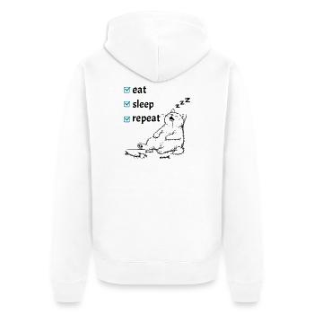Essen, schlafen, wiederholen – Checkliste für das Leben der süßen Katze - Unisex Premium Bio Zip Hoodie - Weiß - Hinten - Thijin (182cm)