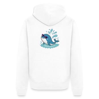 Surferwal mit Sonnenbrille - Unisex Premium Bio Zip Hoodie - Weiß - Hinten - Thijin (182cm)