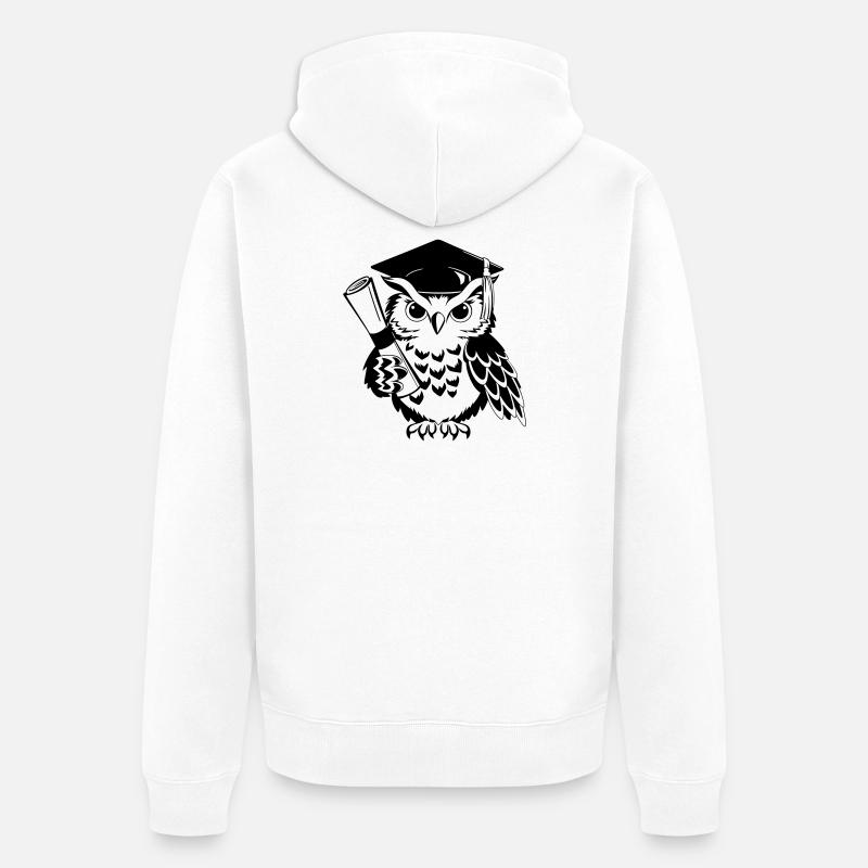 Schlaue Eule mit Doktorhut und Diplom - Unisex Premium Bio Zip Hoodie - Weiß