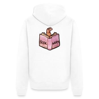Bookworm Reader: Pink Open Book - Unisex Premium Organic Zip Hoodie - white - Back - Thijin (182cm)