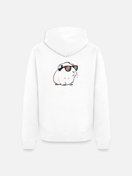 Meerkaninchen mit Retro-Sonnenbrille - Unisex Premium Bio Zip Hoodie - Weiß