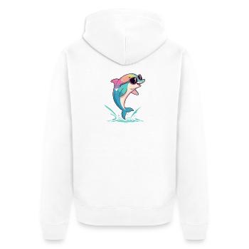 Regenbogendelfin mit Brille - Unisex Premium Bio Zip Hoodie - Weiß - Hinten - Thijin (182cm)