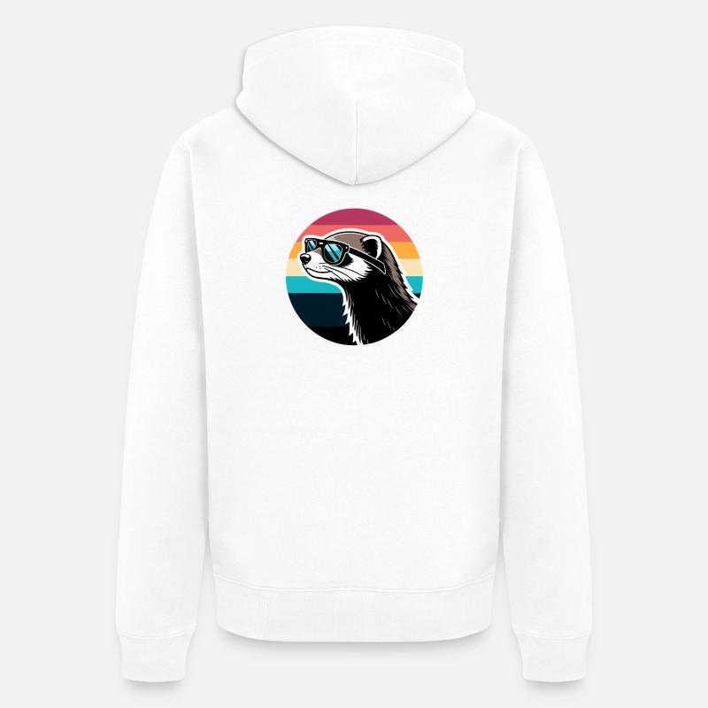 Frettchen-Silhouette Retro-Regenbogen - Unisex Premium Bio Zip Hoodie - Weiß