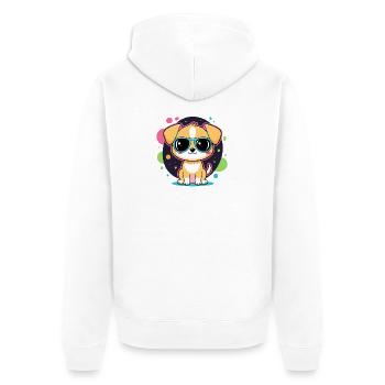 Neon-Welpe mit Brille - Unisex Premium Bio Zip Hoodie - Weiß - Hinten - Thijin (182cm)