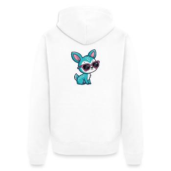 Kawaii Turquoise Doe in Pink Glasses - Unisex Premium Organic Zip Hoodie - white - Back - Thijin (182cm)
