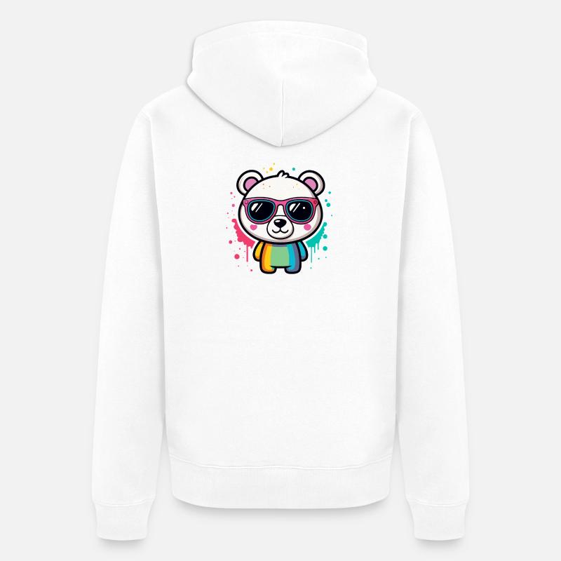 Panda Arc en Ciel Lunettes - Veste à capuche bio Premium Unisexe - blanc