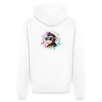 Cartoon Monkey Splash bunte rosa Brille - Unisex Premium Bio Zip Hoodie - Weiß - Hinten - Thijin (182cm)