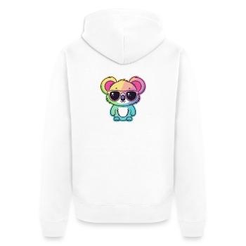 Regenbogen-Neon-Koala mit Brille - Unisex Premium Bio Zip Hoodie - Weiß - Hinten - Thijin (182cm)