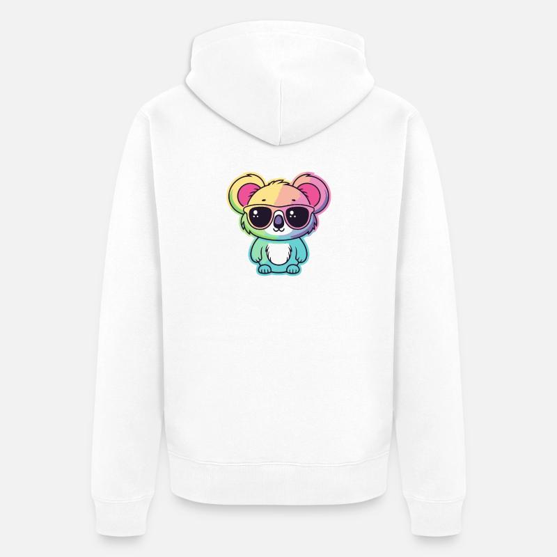 Regenbogen-Neon-Koala mit Brille - Unisex Premium Bio Zip Hoodie - Weiß