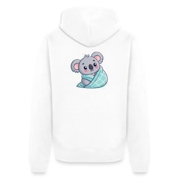 Koala gemütlich in der Bettdecke - Unisex Premium Bio Zip Hoodie - Weiß - Hinten - Thijin (182cm)