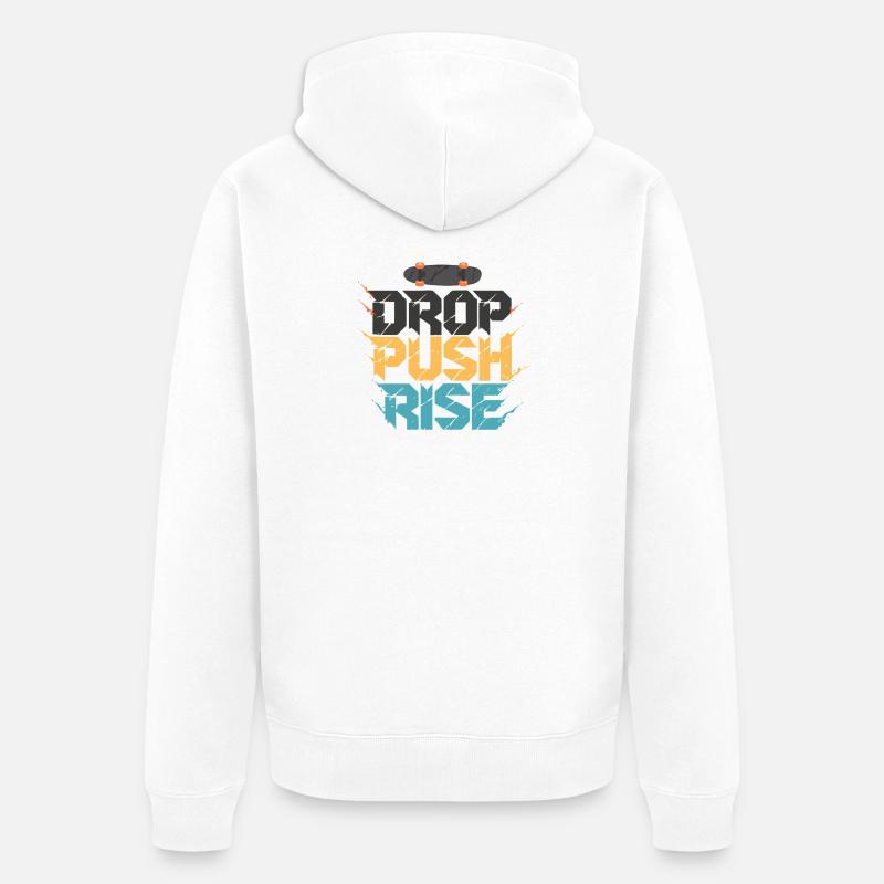 Drop Push Rise Skateboard-Kunst - Unisex Premium Bio Zip Hoodie - Weiß