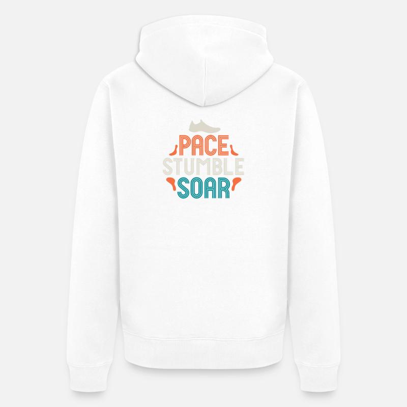 Pace Stumble Soar — Bunte Motivation - Unisex Premium Bio Zip Hoodie - Weiß
