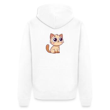 Kawaii Beige Katze Süßes Lächeln - Unisex Premium Bio Zip Hoodie - Weiß - Hinten - Thijin (182cm)