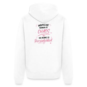 Chaos wird Persönlichkeit - Unisex Premium Bio Zip Hoodie - Weiß - Hinten - Thijin (182cm)