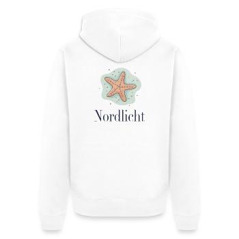 Nordlicht – Maritimes Küsten Design - Unisex Premium Bio Zip Hoodie - Weiß - Hinten - Thijin (182cm)