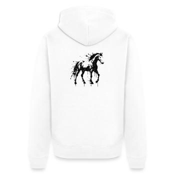 Pferdekunst Splash Black - Unisex Premium Bio Zip Hoodie - Weiß - Hinten - Thijin (182cm)