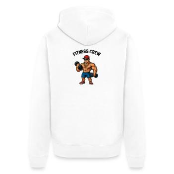 Kraftheld Cartoon Gym Bodybuilder - Unisex Premium Bio Zip Hoodie - Weiß - Hinten - Thijin (182cm)