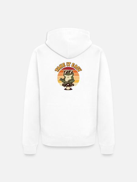 Nimm es locker, Retro Meditierender Frosch - Unisex Premium Bio Zip Hoodie - Weiß