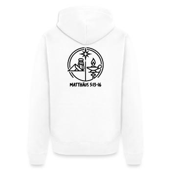 Salz und Licht - Unisex Premium Bio Zip Hoodie - Weiß - Hinten - Thijin (182cm)