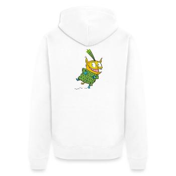 Fröhlicher Monster im Grünen Pullover - Unisex Premium Bio Zip Hoodie - Weiß - Hinten - Thijin (182cm)