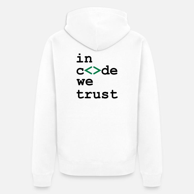 [ In code we trust ] - Unisex Premium Organic Zip Hoodie - white