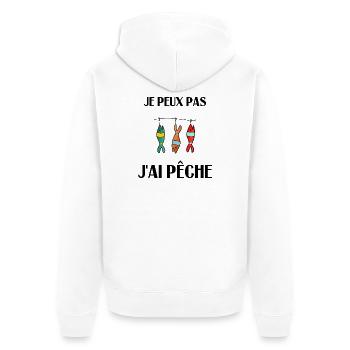 JE PEUX PAS. J'AI PÊCHE. PECHEUR. HUMOUR. RETRAITE - Veste à capuche bio Premium Unisexe - blanc - Dos - Thijin (182cm)