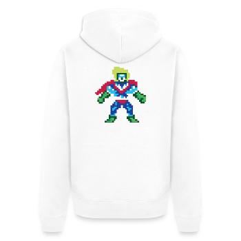 Pixel Art Superhero - Male Hero  - Unisex Premium Organic Zip Hoodie - white - Back - Thijin (182cm)