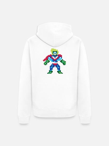 Pixel Art Superheld – Männlicher Held - Unisex Premium Bio Zip Hoodie - Weiß