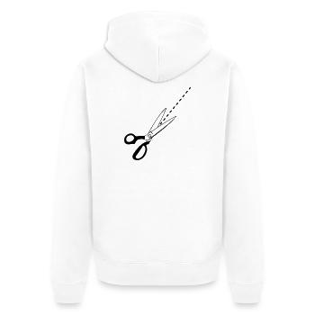 Schnitt-Logo-Schneider - Unisex Premium Bio Zip Hoodie - Weiß - Hinten - Thijin (182cm)