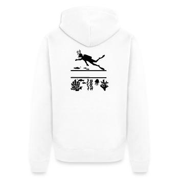 Taucher Unterwasser mit Fischen und Korallen - Unisex Premium Bio Zip Hoodie - Weiß - Hinten - Thijin (182cm)