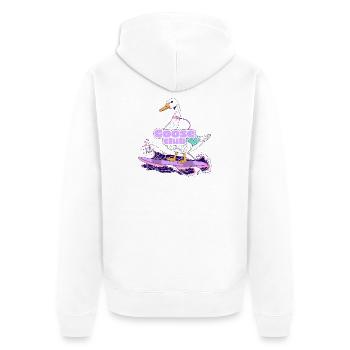 Surfing Goose with Mask and Club Badge - Unisex Premium Organic Zip Hoodie - white - Back - Thijin (182cm)