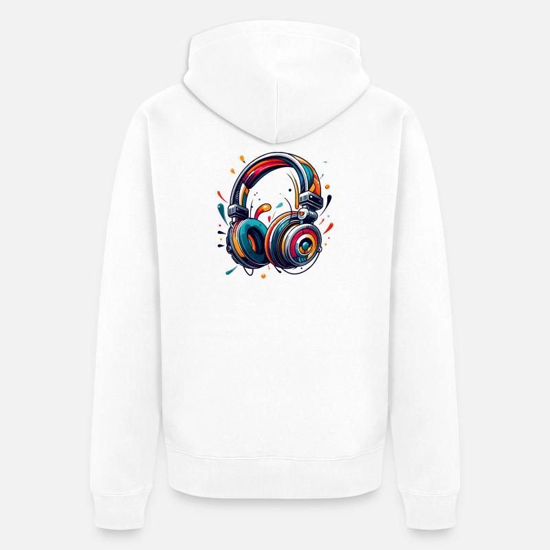 Kopfhörer im dynamischem, abstraktem Kunststil - Unisex Premium Bio Zip Hoodie - Weiß