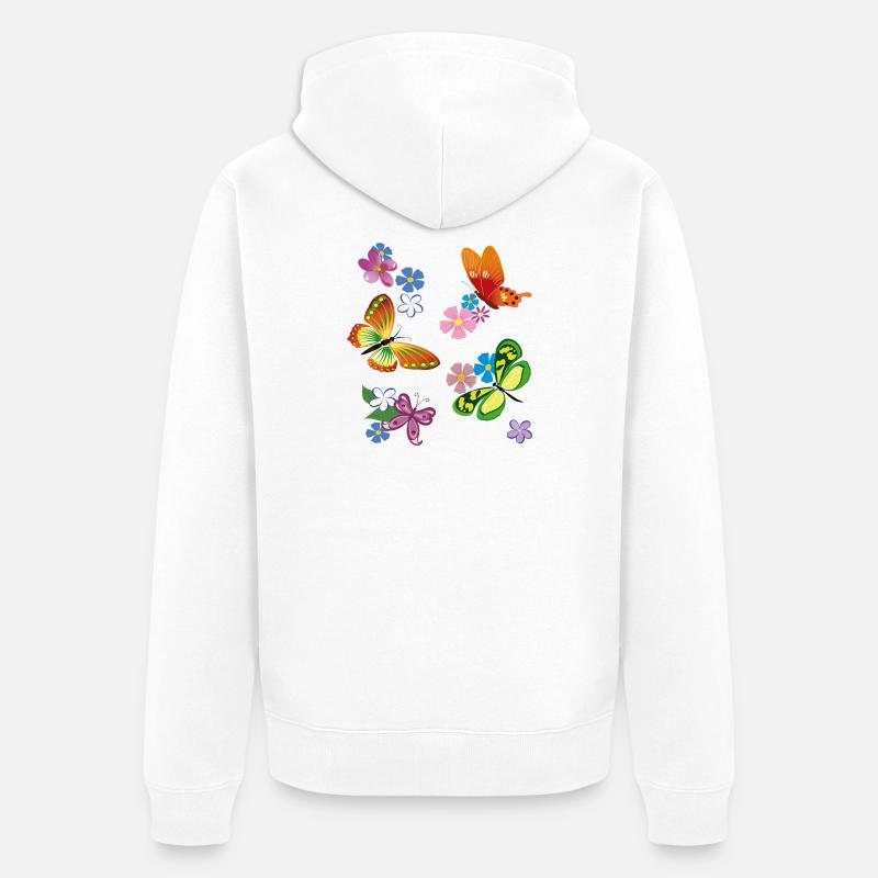 Fleurs, Fleurs, Papillon - Veste à capuche bio Premium Unisexe - blanc