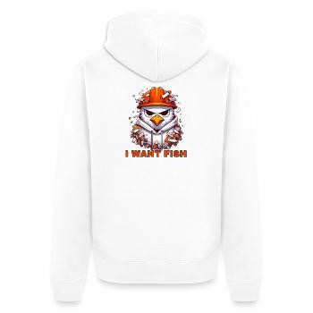 Möwe Bauarbeiter Grafik - Unisex Premium Bio Zip Hoodie - Weiß - Hinten - Thijin (182cm)