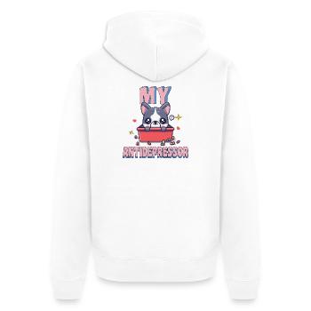 My Antidepressor French Bulldog Dog Humor - Unisex Premium Organic Zip Hoodie - white - Back - Thijin (182cm)