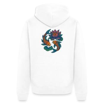 Lebendige Koi- und Lotus-Wasserszene - Unisex Premium Bio Zip Hoodie - Weiß - Hinten - Thijin (182cm)