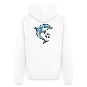 Dolphin Football - Unisex Premium Organic Zip Hoodie - white - Back - Thijin (182cm)