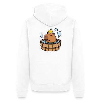 Kawaii Capybara Onsen Yuzu Bath – Japan Chill Mode - Unisex Premium Bio Zip Hoodie - Weiß - Hinten - Thijin (182cm)