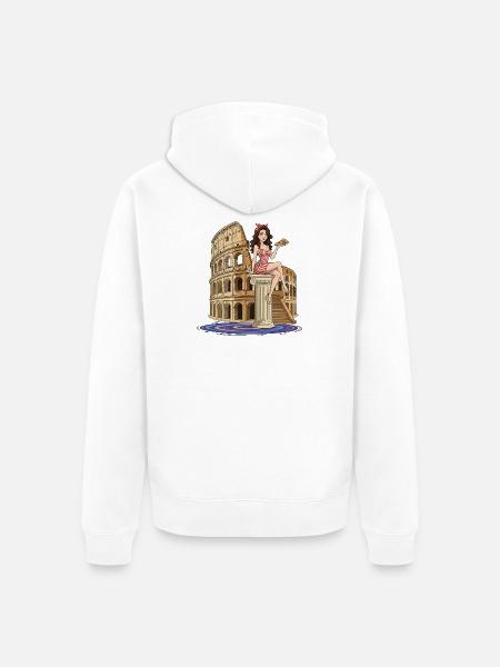 Pinup at Colosseum with pizza - Unisex Premium Organic Zip Hoodie - white