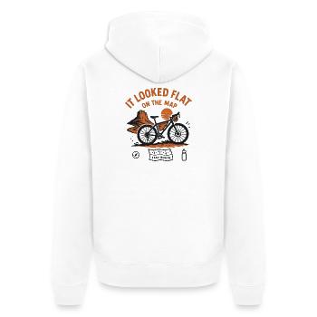 Flacher Radweg-Tee auf der Karte - Unisex Premium Bio Zip Hoodie - Weiß - Hinten - Thijin (182cm)