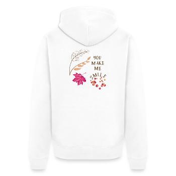Du bringst mich zum Lächeln - Unisex Premium Bio Zip Hoodie - Weiß - Hinten - Thijin (182cm)