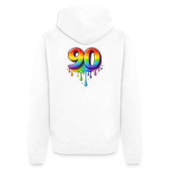 90 Rainbow Retro Number - Unisex Premium Organic Zip Hoodie - white - Back - Thijin (182cm)
