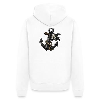Piratenanker mit Totenschädel - Unisex Premium Bio Zip Hoodie - Weiß - Hinten - Thijin (182cm)