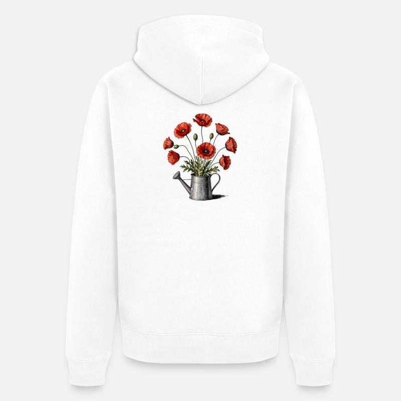 Coquelicots dans un arrosoir - Veste à capuche bio Premium Unisexe - blanc