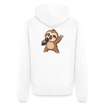 Cute Sloth Cartoon Karaoke Singer Musician - Unisex Premium Organic Zip Hoodie - white - Back - Thijin (182cm)