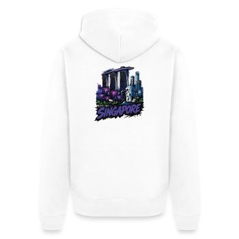 Singapur Neon Skyline & Merlion - Unisex Premium Bio Zip Hoodie - Weiß - Hinten - Thijin (182cm)